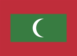 [ai] The national flag of the Maldives featuring a green rectangle in the center, bordered by red, with a white crescent moon in the foreground.